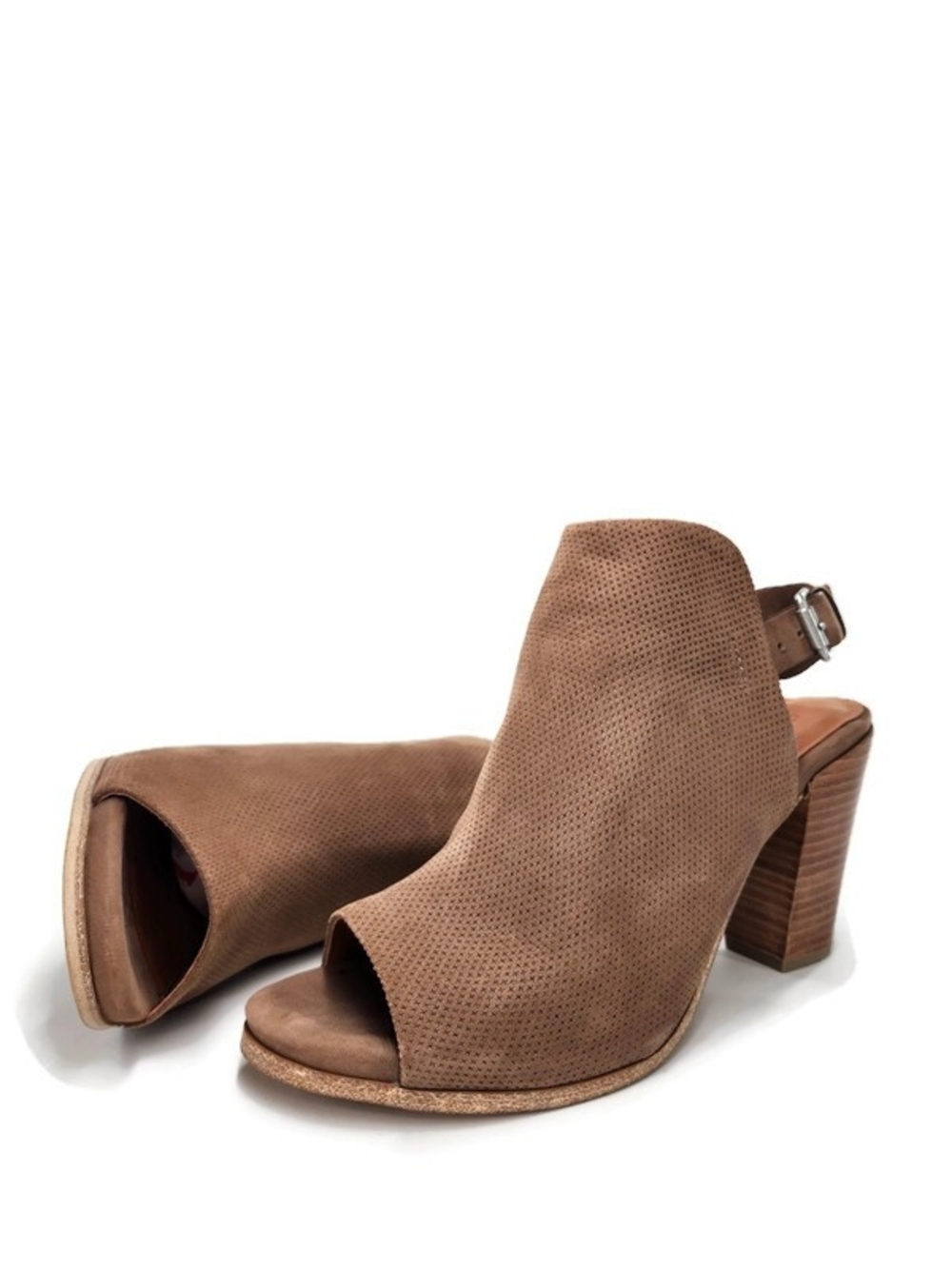 Gentle Souls Shiloh Tan Nubuck Leather Sling-Back Peep-Toe High Heel Shooties